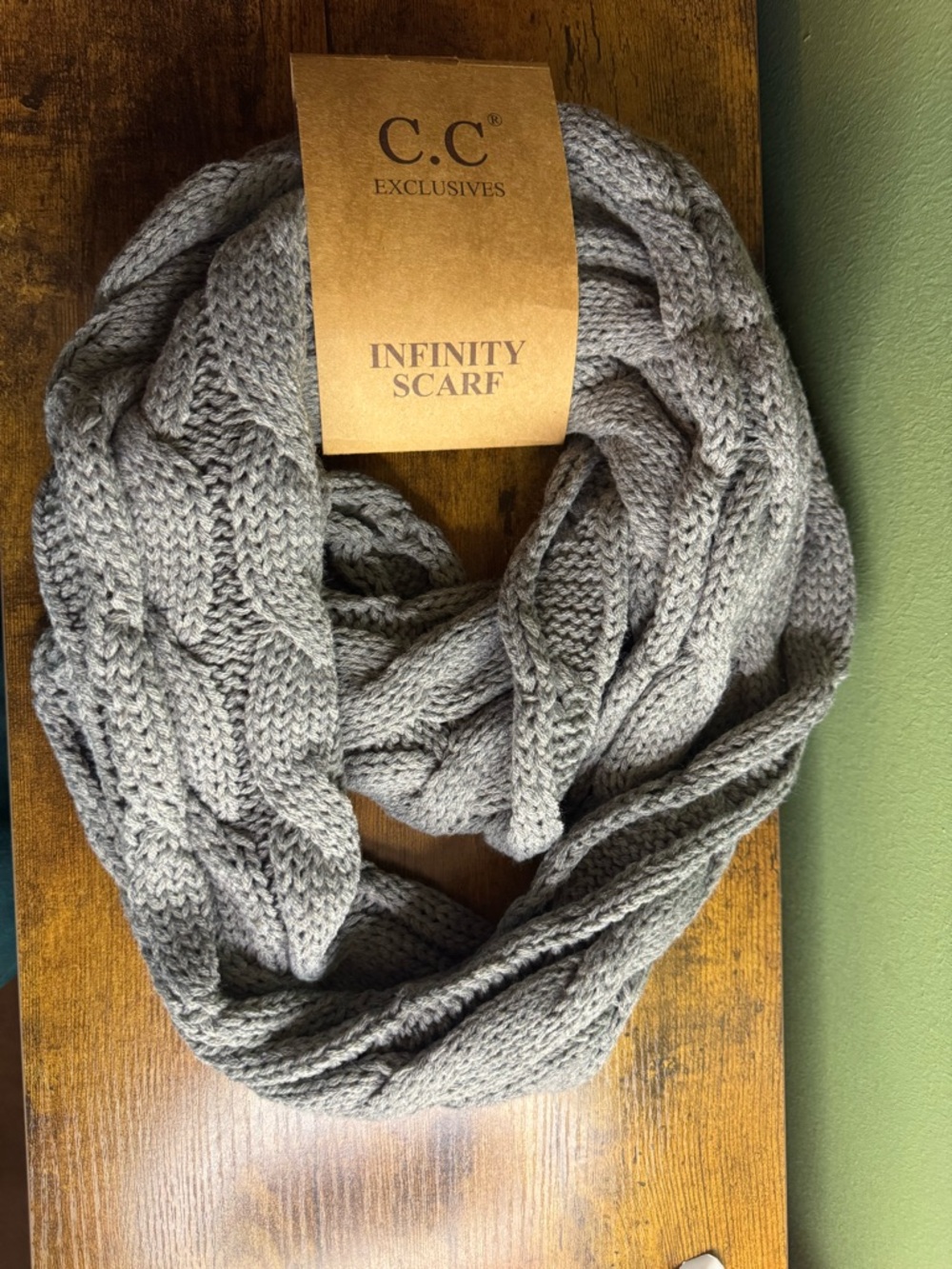 C.C Gray Cable Knit Infinity Scarf